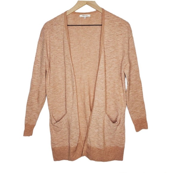 Madewell Summer Ryder Striped Cream Knit Cardigan Sweater Drop Shoulder Sweater - Picture 1 of 9